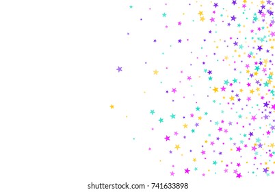Multicolored scattered chaotically confetti-stars on white. Luxury festive background. Element of design. It is suitable for business cards, banners, posters. Vector illustration, EPS 10.