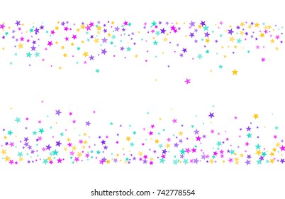 Multicolored scattered chaotically confetti-stars on white. Luxury festive background. Element of design. It is suitable for business cards, banners, posters. Vector illustration, EPS 10.