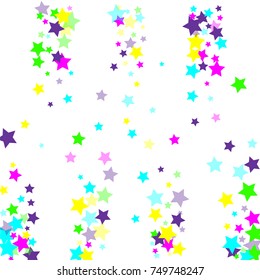 Multicolored scattered chaotically confetti-stars on white. Luxury festive background. Element of design. It is suitable for business cards, banners, posters. Vector illustration, EPS 10.