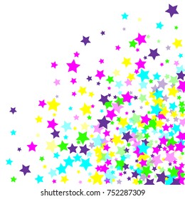 Multicolored scattered chaotically confetti-stars on white. Luxury festive background. Element of design. It is suitable for business cards, banners, posters. Vector illustration, EPS 10.