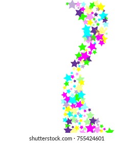 Multicolored scattered chaotically confetti-stars on white. Luxury festive background. Element of design. It is suitable for business cards, banners, posters. Vector illustration, EPS 10.