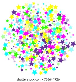 Multicolored scattered chaotically confetti-stars on white. Luxury festive background. Element of design. It is suitable for business cards, banners, posters. Vector illustration, EPS 10.