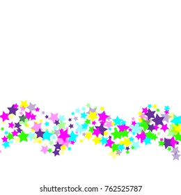 Multicolored scattered chaotically confetti-stars on white. Luxury festive background. Element of design. It is suitable for business cards, banners, posters. Vector illustration, EPS 10.