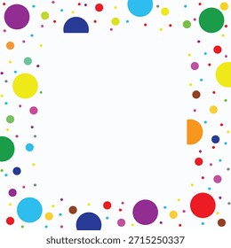 Multicolored Scattered Circles and Dots Border Frame on White Background