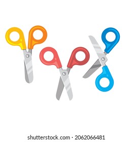 Multicolored scissors on a white background.