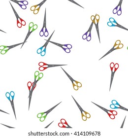 Multi-colored scissors. Seamless pattern on a white background. Vector illustration EPS 8 