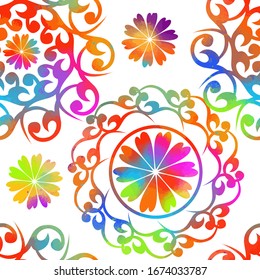 Multicolored seamless background of flowers. Rainbow background from round abstract patterns. Vector illustration