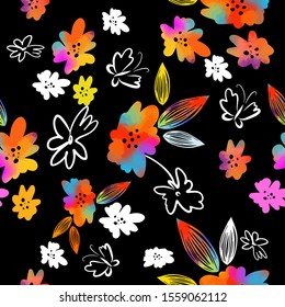 Multicolored seamless background of flowers. Vector
