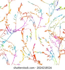 multicolored seamless background. Grass with leaves. Vector illustration
