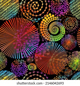 Multicolored seamless graphic background from different circles. Vector illustration