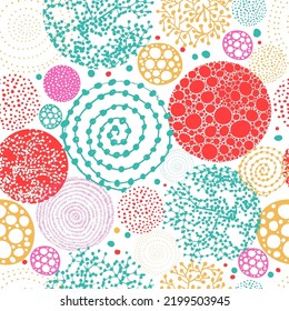 Multicolored seamless graphic background from different circles. Vector illustration