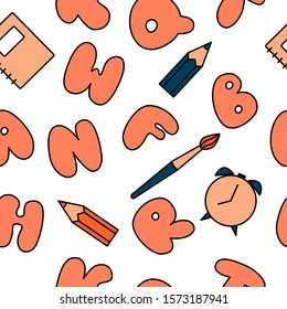 Multicolored seamless pattern. Chubby colored abc. Kids alphabet