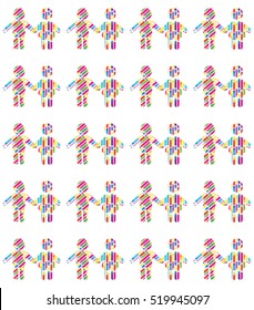 Multicolored seamless pattern with colorful drawn kids on white. Marker stroke. Festive artistic Vector. For Advertising Design and Multimedia Production. Print & digital editions. Holiday kids sport
