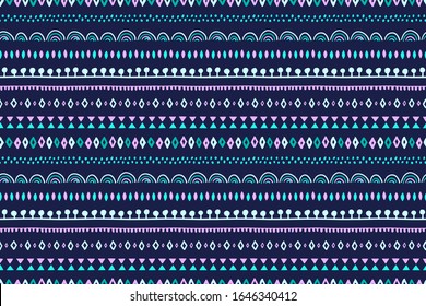 Multicolored seamless pattern with decorated stripes. Abstract vector background in bohemian style. Cute print for cloth, textile, wallpaper, wrapping. 