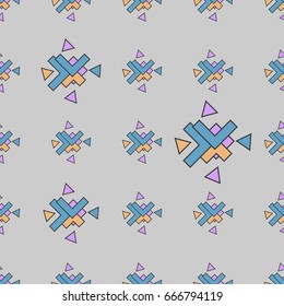 Multicolored seamless pattern with different figures. Vector abstract chaotic texture with geometrical shapes. Simple background.