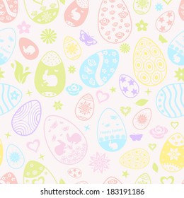 Multicolored seamless pattern of Easter eggs with ornaments