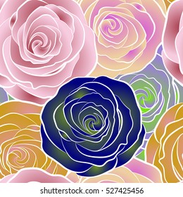 Multicolored seamless pattern with flowers. Floral watercolor seamless background. Multicolor vector textile print for bed linen, jacket, package design, fabric and fashion concepts.