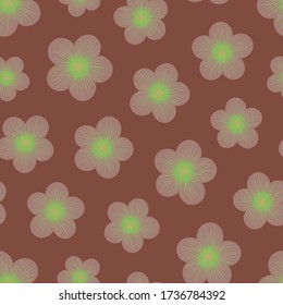 Multicolored seamless pattern with flowers on dark background. Repeat abstract botanical pattern. Vector illustration.