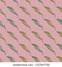 A multi-colored seamless pattern made by a brush. A hand-drawn pattern of leaves and flowers. Simple nature style. Vector eps illustration.
