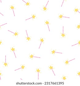 Multicolored seamless pattern with magic wands on a white background