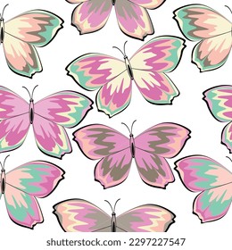 Multicolored seamless pattern on white background. Butterfly seamless pattern. 