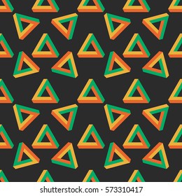 Multicolored seamless pattern with Penrose Triangle. Impossible figure