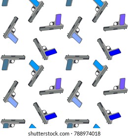 multi-colored seamless pattern of pistols on a white background