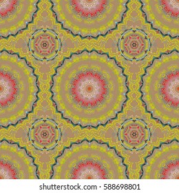 Multicolored seamless pattern for prints or digital. Abstract vector dynamic rippled surface, illusion of movement, curvature on a beige background.