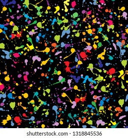 Multicolored seamless pattern of splashes on a black background