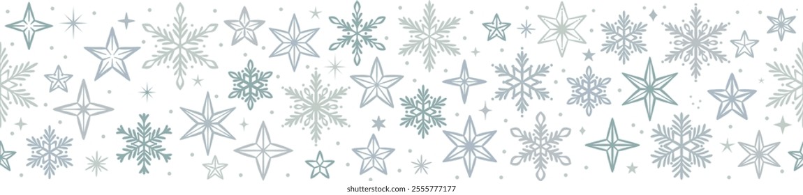 Multicolored seamless repeating Christmas or winter holiday vector border, frame or banner design, festive decorative clip art element