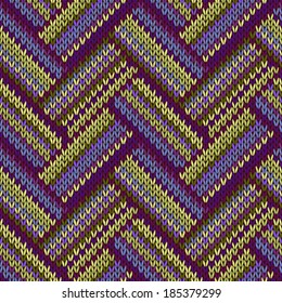 Multicolored Seamless Spring Knitted Pattern. Green Lilac Color Swatch