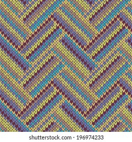 Multicolored Seamless Spring Knitted Pattern. Blue Yellow Lilac Color