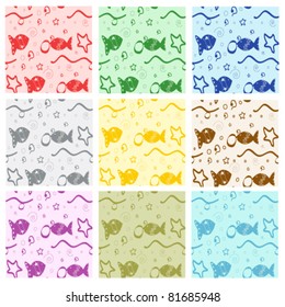 Multicolored seamless vector background of marine theme.