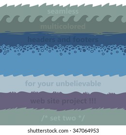 multicolored seamless vector dividers and borders for web design: waves, breaks and lines vector graphic