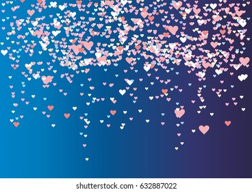 multicolored sequins serpentine in the form of heart piled on a blue background. Vector template for posters, greetings, wishes, celebration.