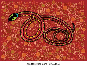 Multicolored serpent in ethnic Australian pattern style
