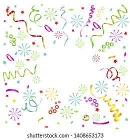 Multicolored serpentine and confetti. Vector background. Isolated on white background. Christmas and New Year. A party. Carnival.