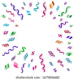 Multicolored serpentine set. Vector pink, violet, red, blue serpantine pieces isolated on white background. Place for text in center.