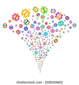 Multicolored Service Tools exploding fountain. Object fountain constructed from random service tools design elements as fireworks.