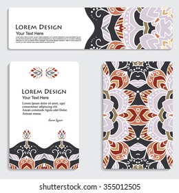 multicolored set of banners and header templates with tribal pattern, mandala. Vector illustration
