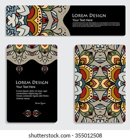 multicolored set of banners and header templates with tribal pattern, mandala. Vector illustration