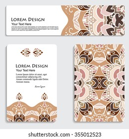 multicolored set of banners and header templates with tribal pattern, mandala. Vector illustration