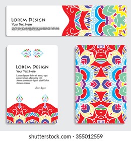 multicolored set of banners and header templates with tribal pattern, mandala. Vector illustration