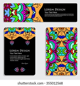 multicolored set of banners and header templates with tribal pattern, mandala. Vector illustration