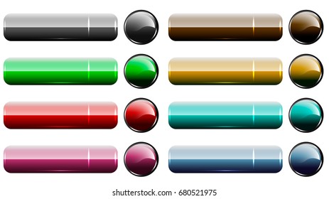 Multicolored Set of Blank Glossy Web Buttons. 3D Vector Illustration