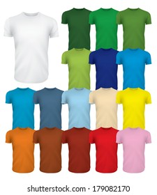 A multicolored set of blank tshirt templates. Change the color easily by changing the background shape.