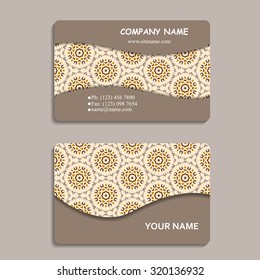 multicolored set of business cards with hand drawn tribal ornament, mandala, for greeting, invitation card, or cover. Vector illustration