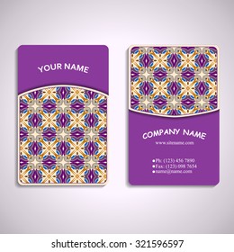 multicolored set of business cards with hand drawn tribal ornament, mandala, for greeting, invitation card, or cover. Vector illustration