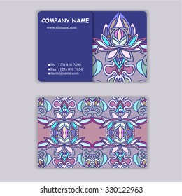 multicolored set of business cards with hand drawn tribal ornament, mandala, for greeting, invitation card, or cover. Vector illustration
