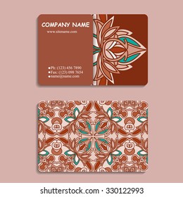 multicolored set of business cards with hand drawn tribal ornament, mandala, for greeting, invitation card, or cover. Vector illustration